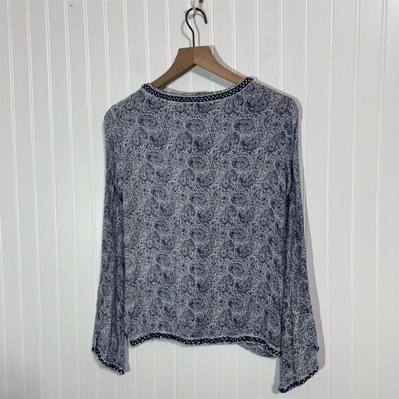 The Kooples Sunrise Blue Paisley Boho Tassel Blouse XS Romantic Bohemian Top - Picture 4 of 11